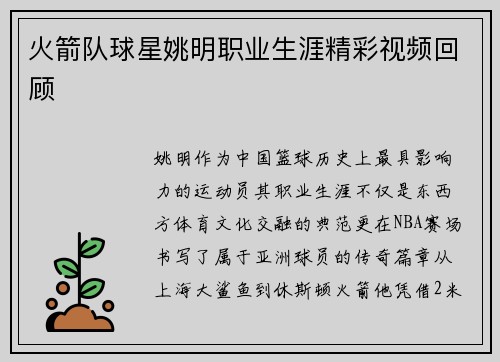 火箭队球星姚明职业生涯精彩视频回顾